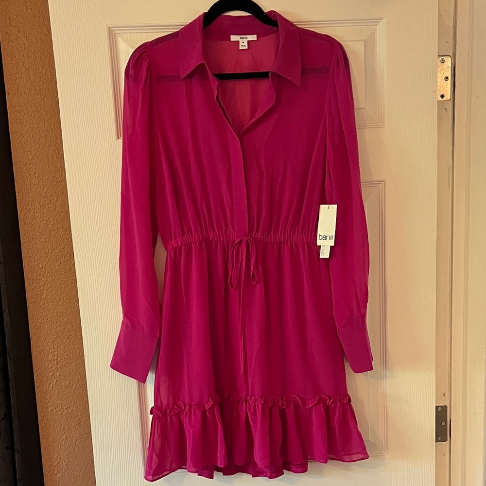 Bar III Women's Vibrant Pink Long Sleeve Dress